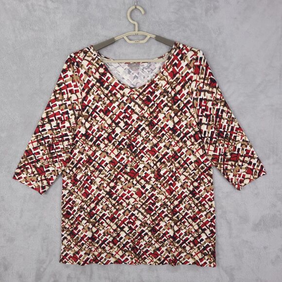J. Jill Tops - J Jill Top Tunic Womens  Size XL Pullover Stretch 3/4 Sleeve V-Neck Geometric